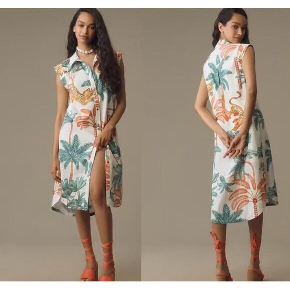 Anthropologie Dresses & Skirts - Maeve x Anthropologie The Lillian cap-sleeve button-front midi dress Medium